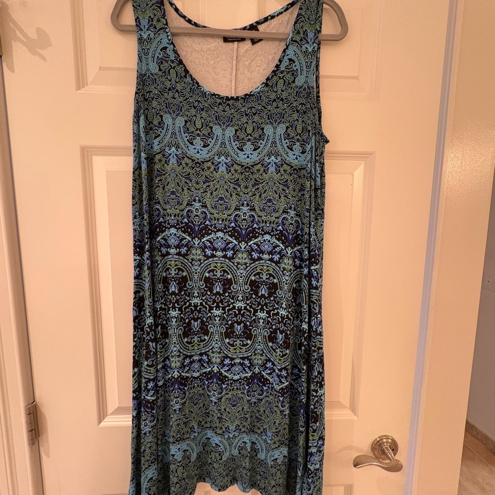 Jones New York Blue Asymmetrical Sundress Scoop Neck Sleeveless
